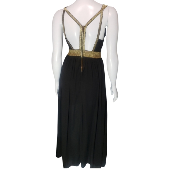 CQ BY CQ BLACK & GOLD Trim WOMEN'S SIZE Medium MAXI DRESS Strappy Lined #C - Picture 4 of 11